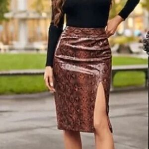 Express x Negin Mirsalehi Faux Leather Skirt - Brown/Black Snake Print Size 6